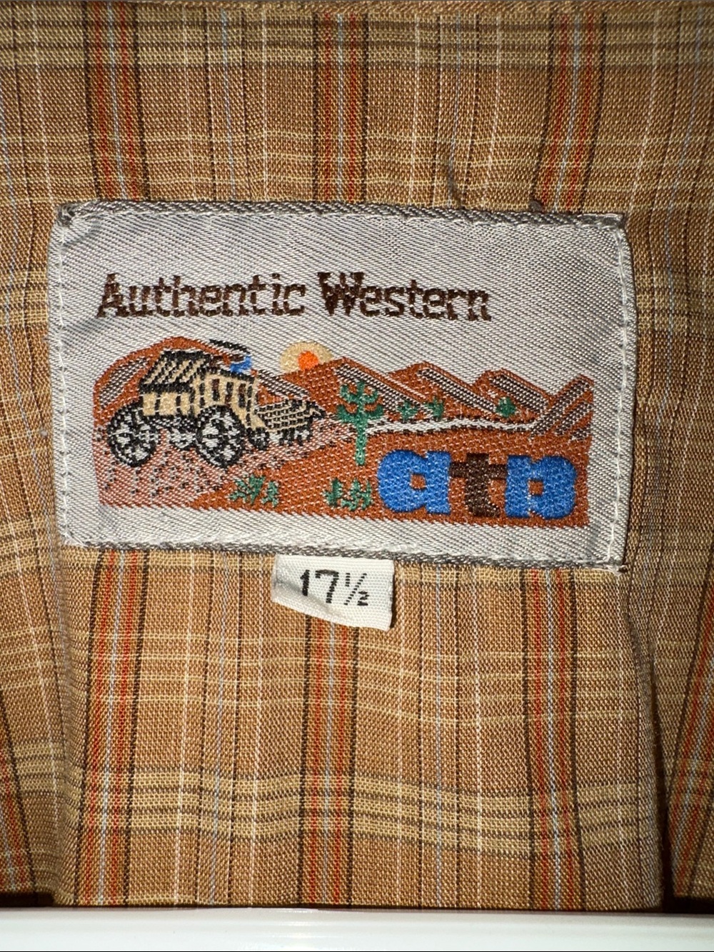 π Authentic Western Menβs Orange/Tan Plaid Snap-Up Short-Sleeve Shirt Size 17.5 - Picture 3 of 16